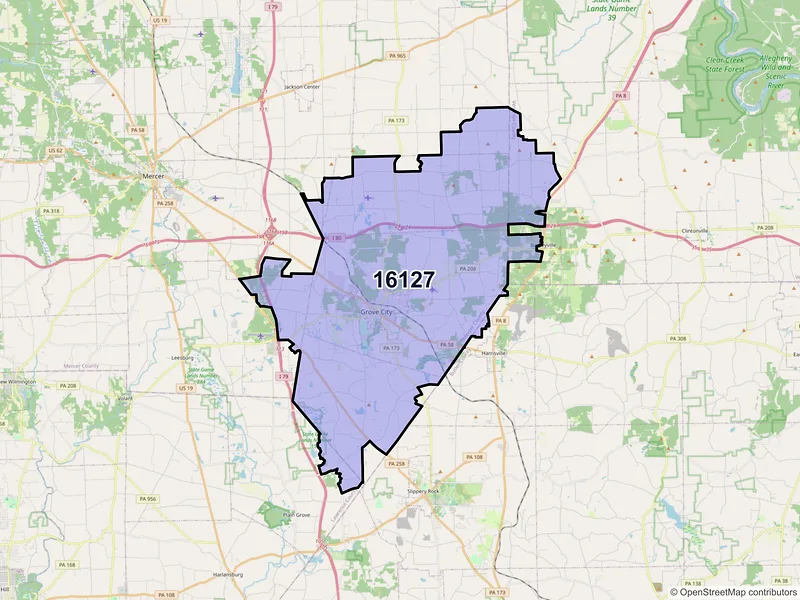 Map of Grove City, Pennsylvania and ZIP codes