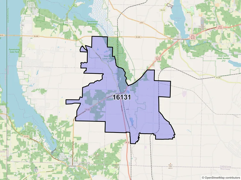 Map of ZIP Code 16131 — Hartstown, PA