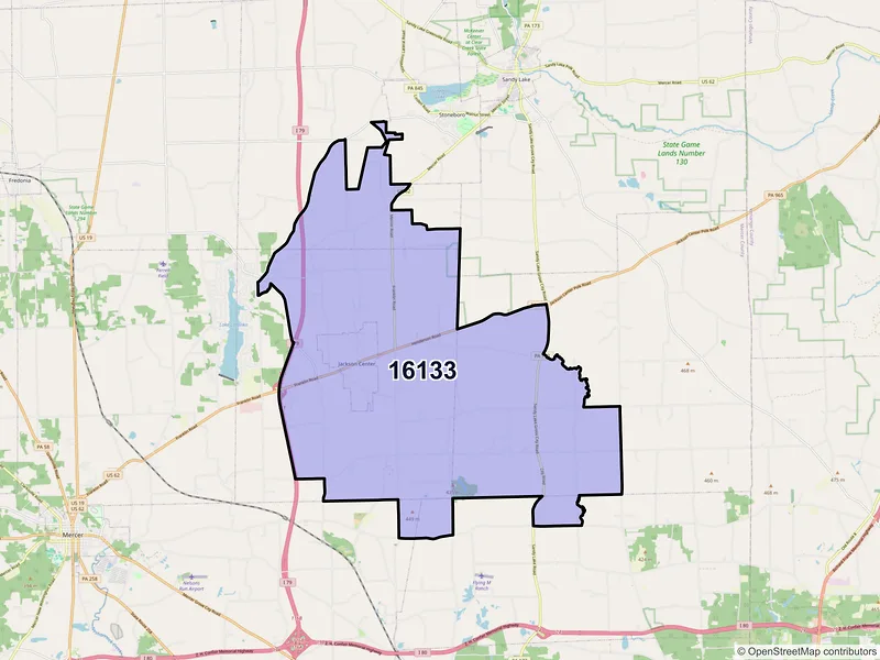 Map of Jackson Center, Pennsylvania and ZIP codes