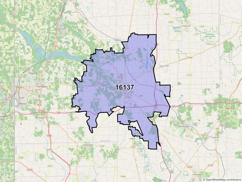 Map of ZIP Code 16137 — Mercer, PA