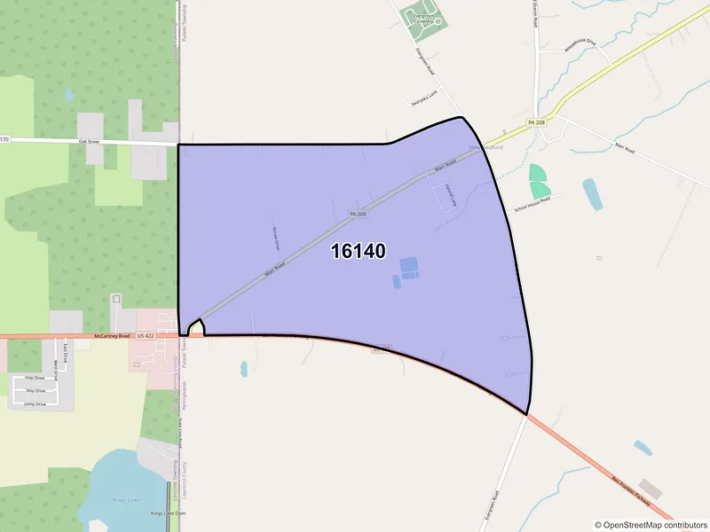 Map of New Bedford, Pennsylvania and ZIP codes