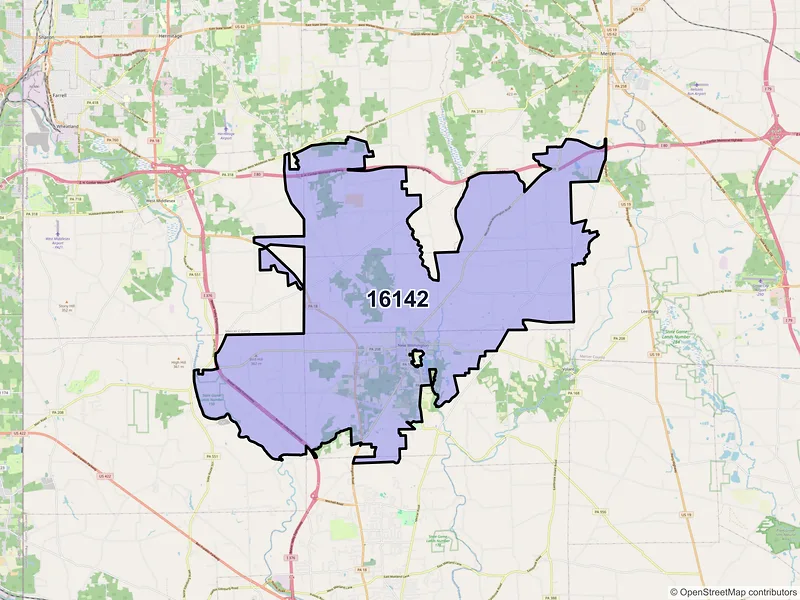 Map of ZIP Code 16142 — New Wilmington, PA