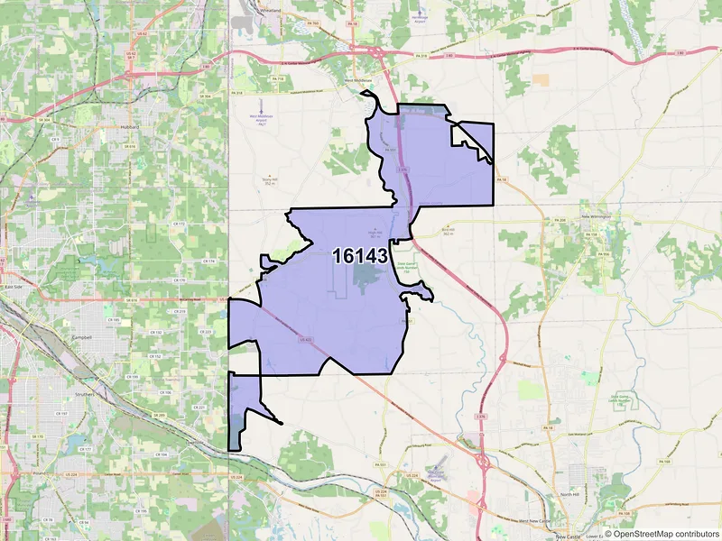 Map of ZIP Code 16143 — Pulaski, PA
