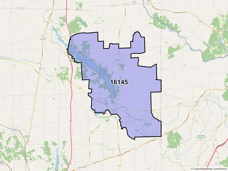 Map of Sandy Lake, Pennsylvania and ZIP codes