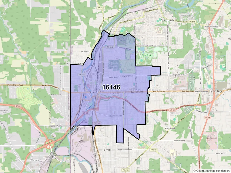 Map of ZIP Code 16146 — Sharon, PA