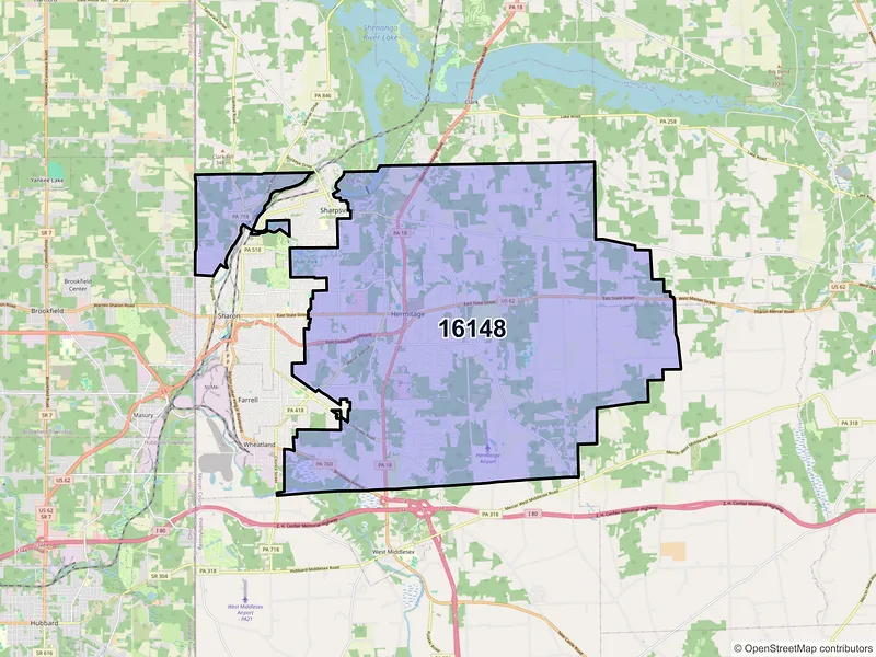 Map of ZIP Code 16148 — Hermitage, PA