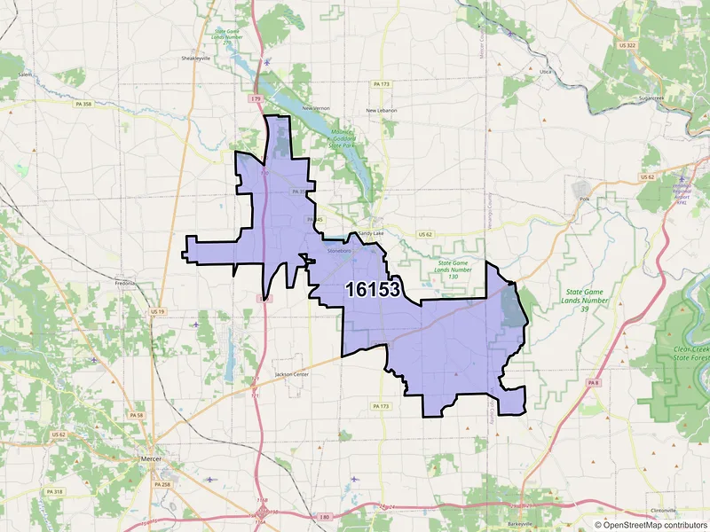 Map of ZIP Code 16153 — Stoneboro, PA