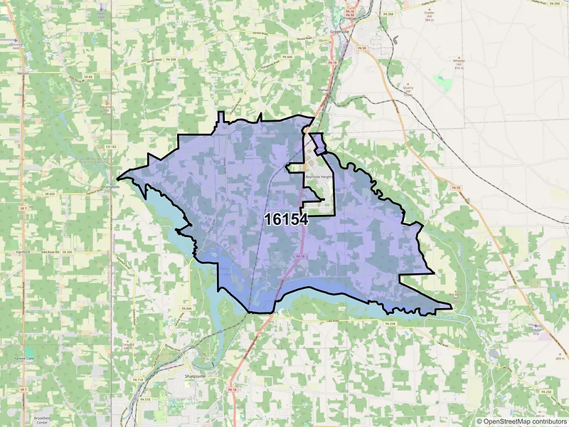 Map of ZIP Code 16154 — Transfer, PA