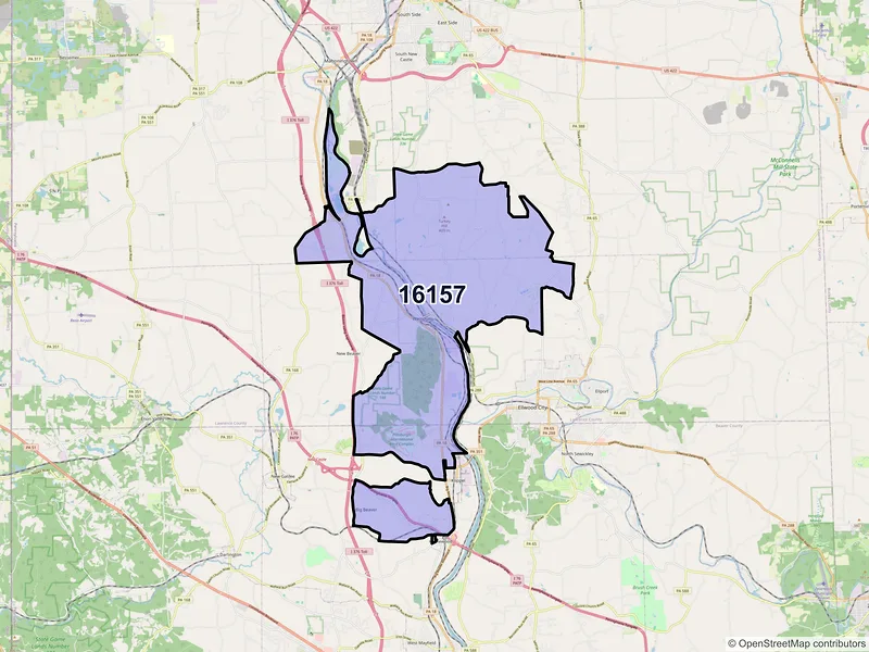 Map of Wampum, Pennsylvania and ZIP codes