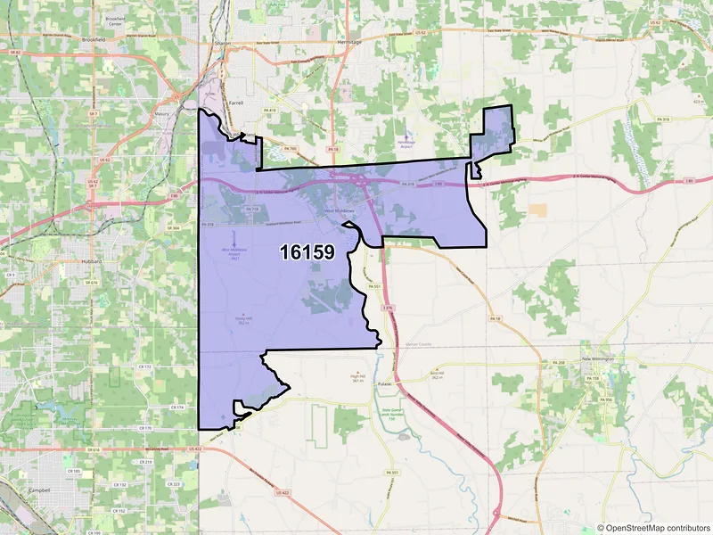 Map of West Middlesex, Pennsylvania and ZIP codes