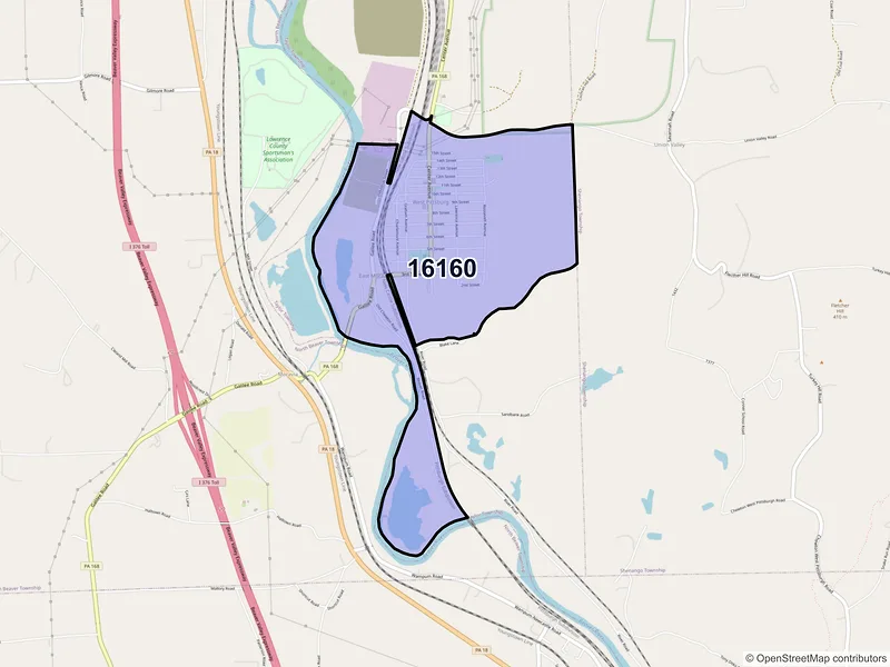 Map of West Pittsburg, Pennsylvania and ZIP codes