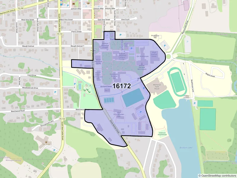 Map of ZIP Code 16172 — New Wilmington, PA