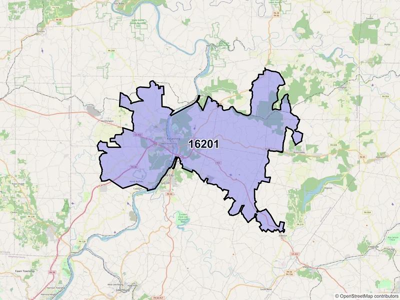 Map of ZIP Code 16201 — Kittanning, PA