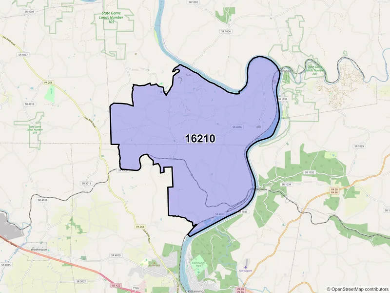 Map of ZIP Code 16210 — Adrian, PA
