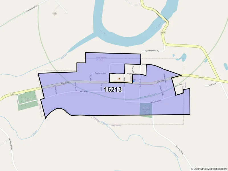 Map of Callensburg, Pennsylvania and ZIP codes