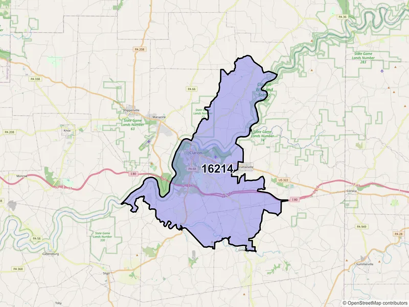 Map of ZIP Code 16214 — Clarion, PA