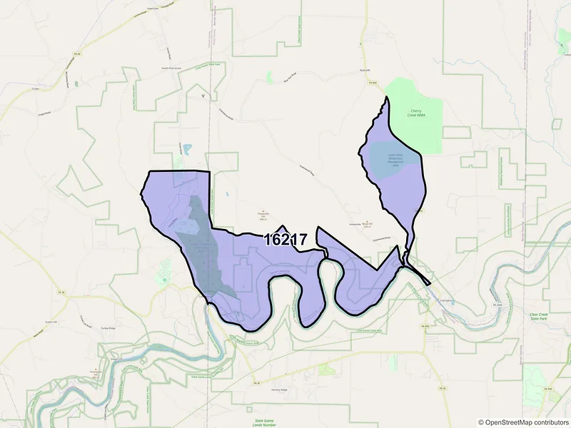Map of ZIP Code 16217 — Cooksburg, PA