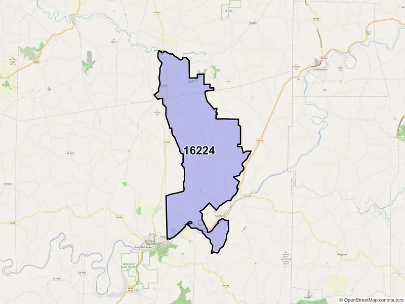 Map of ZIP Code 16224 — Fairmount City, PA