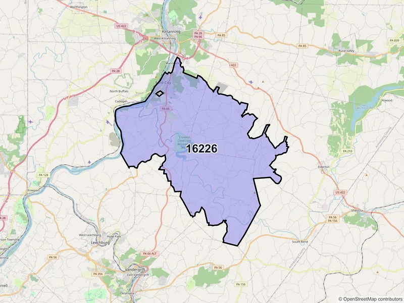 Map of Ford City, Pennsylvania and ZIP codes