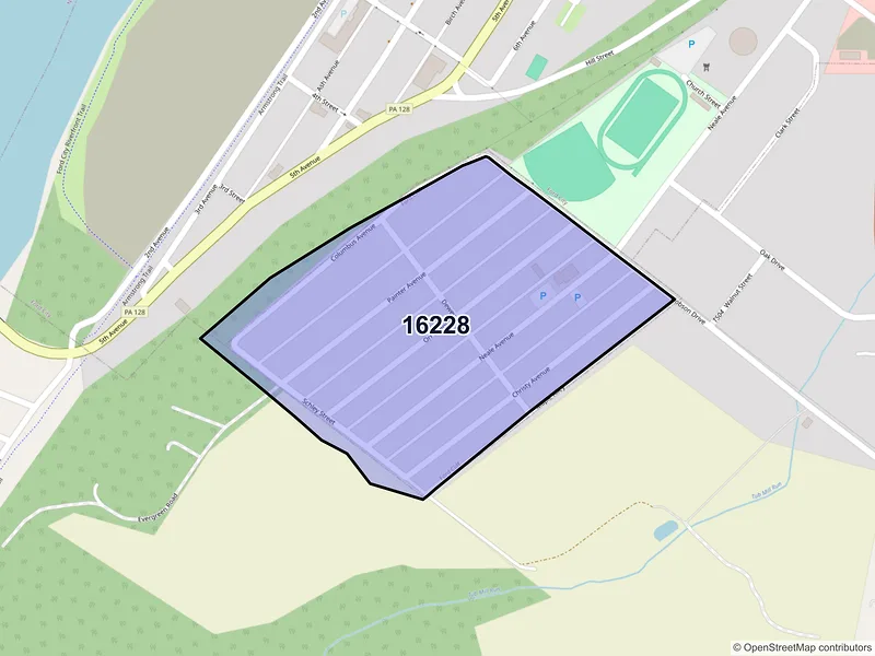 Map of ZIP Code 16228 — Ford Cliff, PA