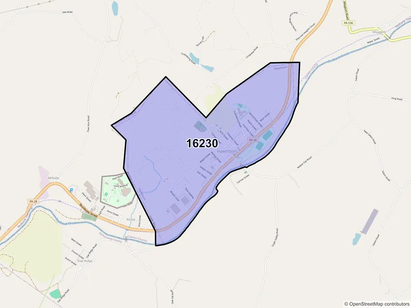 Map of Hawthorn, Pennsylvania and ZIP codes