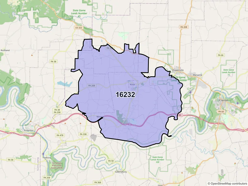 Map of ZIP Code 16232 — Knox, PA
