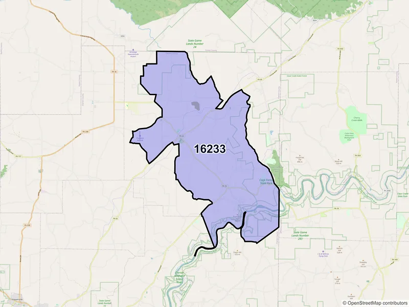 Map of ZIP Code 16233 — Leeper, PA