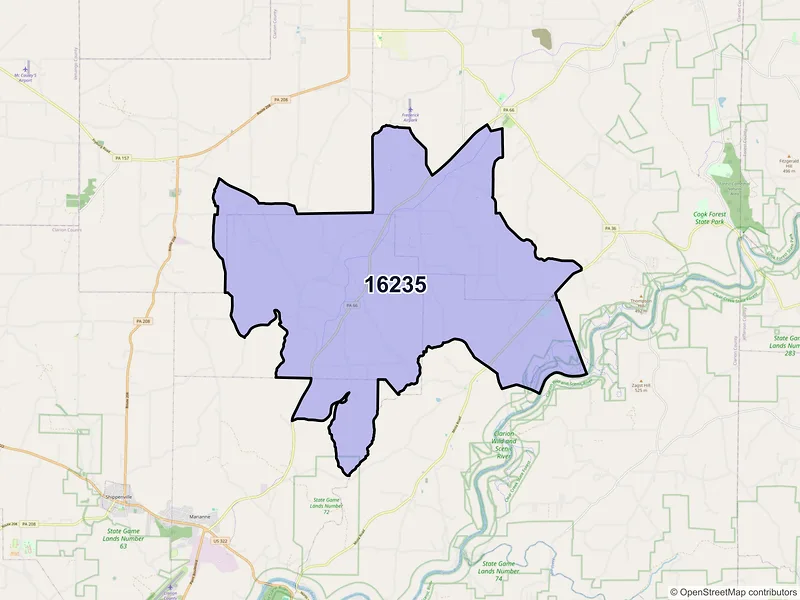 Map of ZIP Code 16235 — Lucinda, PA