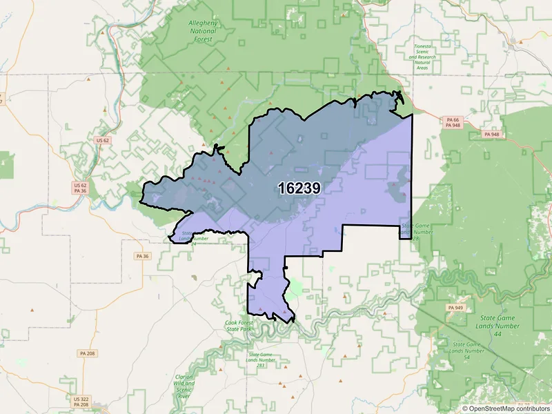Map of ZIP Code 16239 — Marienville, PA