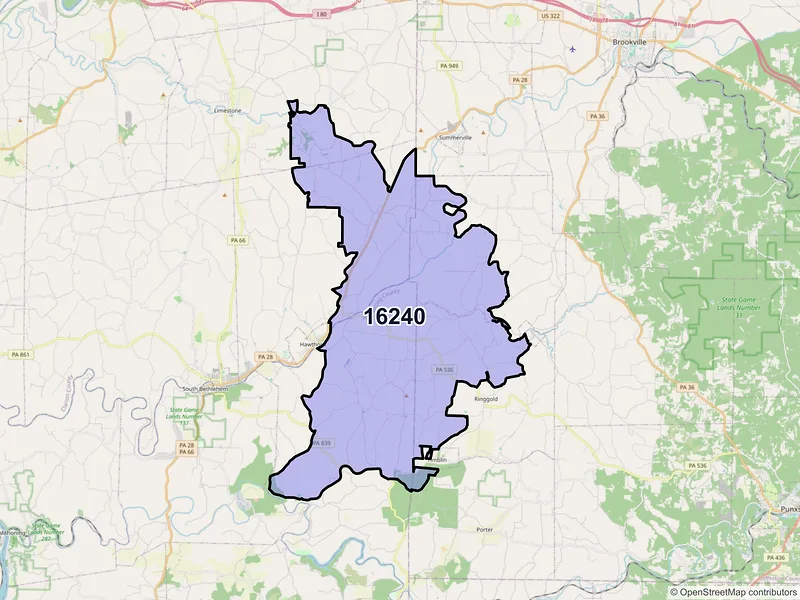 Map of ZIP Code 16240 — Mayport, PA
