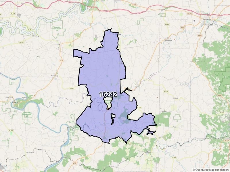 Map of ZIP Code 16242 — New Bethlehem, PA