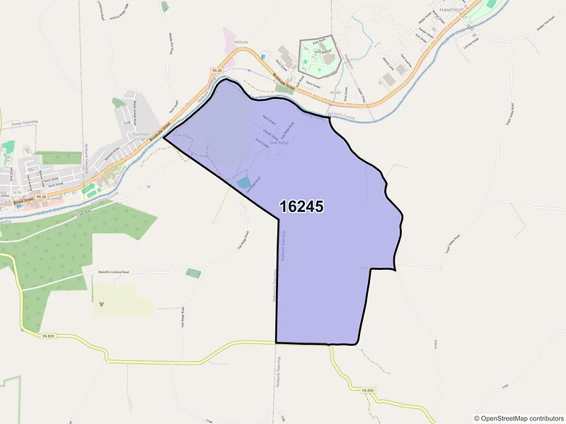 Map of Oak Ridge, Pennsylvania and ZIP codes