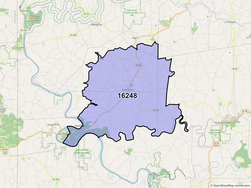 Map of ZIP Code 16248 — Rimersburg, PA