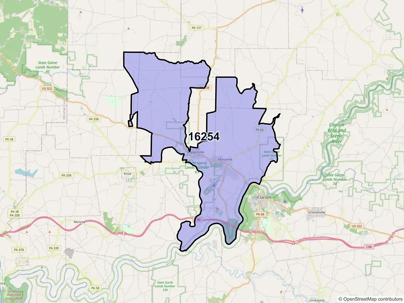 Map of ZIP Code 16254 — Shippenville, PA