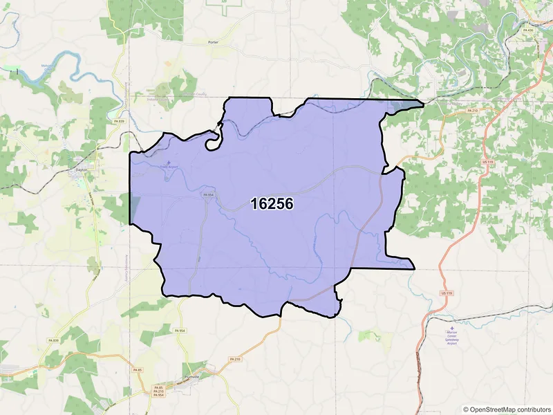 Map of ZIP Code 16256 — Smicksburg, PA
