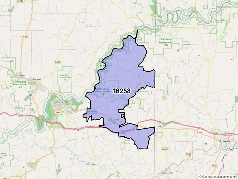 Map of ZIP Code 16258 — Strattanville, PA