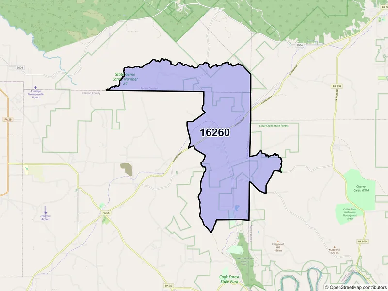 Map of ZIP Code 16260 — Vowinckel, PA