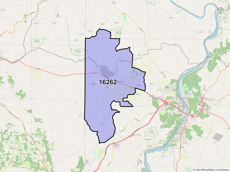 Map of Worthington, Pennsylvania and ZIP codes