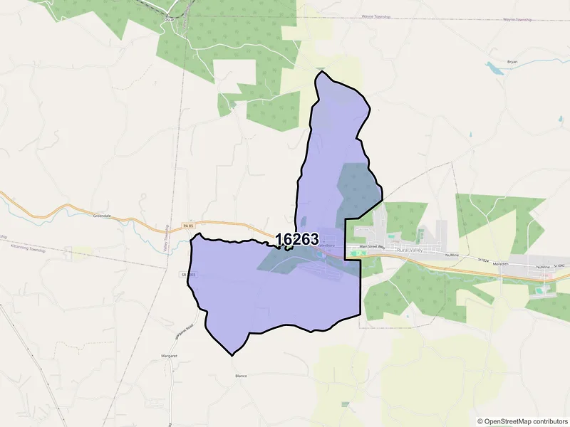 Map of Yatesboro, Pennsylvania and ZIP codes