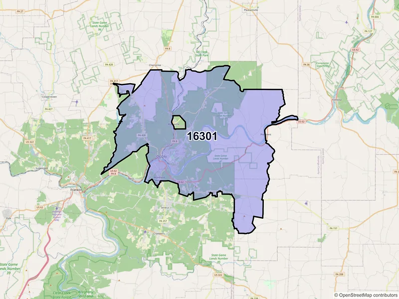 Map of ZIP Code 16301 — Oil City, PA