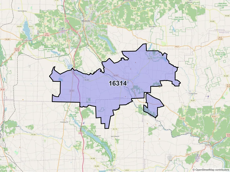 Map of ZIP Code 16314 — Cochranton, PA