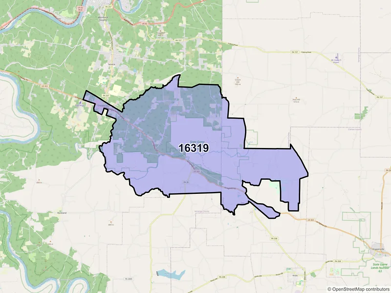 Map of ZIP Code 16319 — Cranberry, PA
