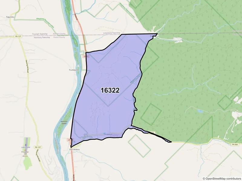 Map of Endeavor, Pennsylvania and ZIP codes