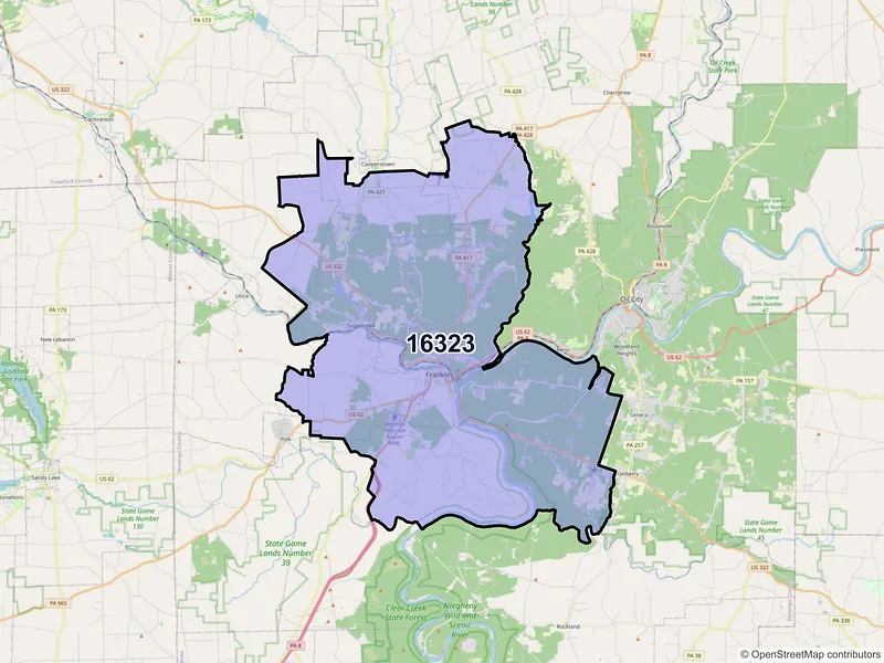 Map of Franklin, Pennsylvania and ZIP codes