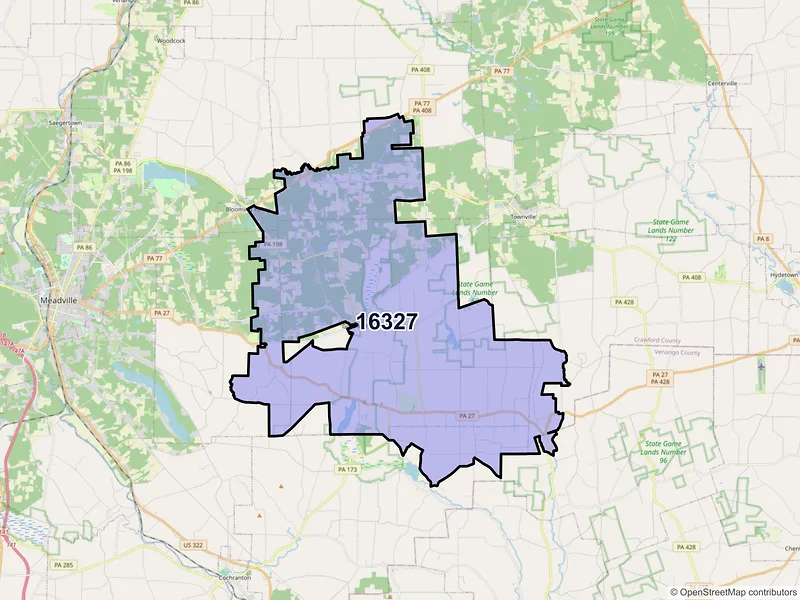 Map of ZIP Code 16327 — Guys Mills, PA