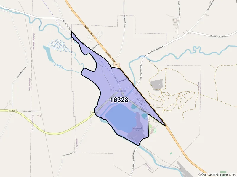 Map of Hydetown, Pennsylvania and ZIP codes