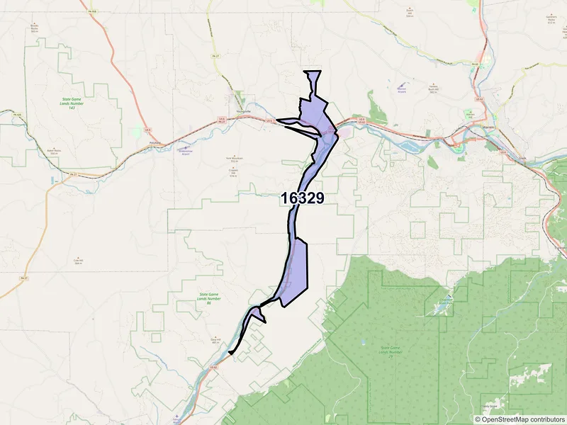 Map of ZIP Code 16329 — Irvine, PA