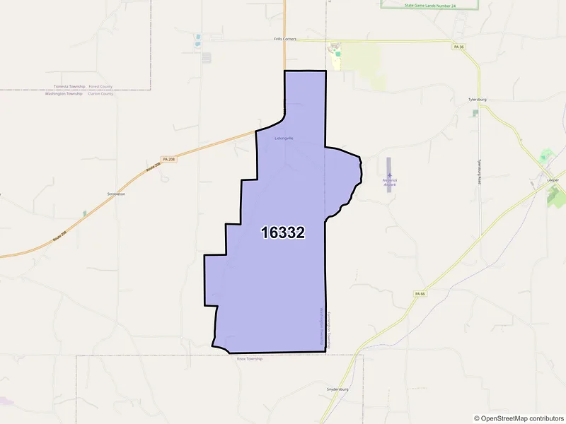 Map of Lickingville, Pennsylvania and ZIP codes