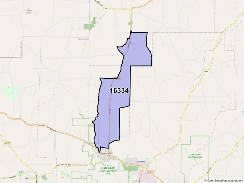 Map of ZIP Code 16334 — Marble, PA