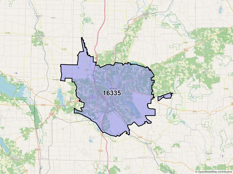 Map of ZIP Code 16335 — Meadville, PA